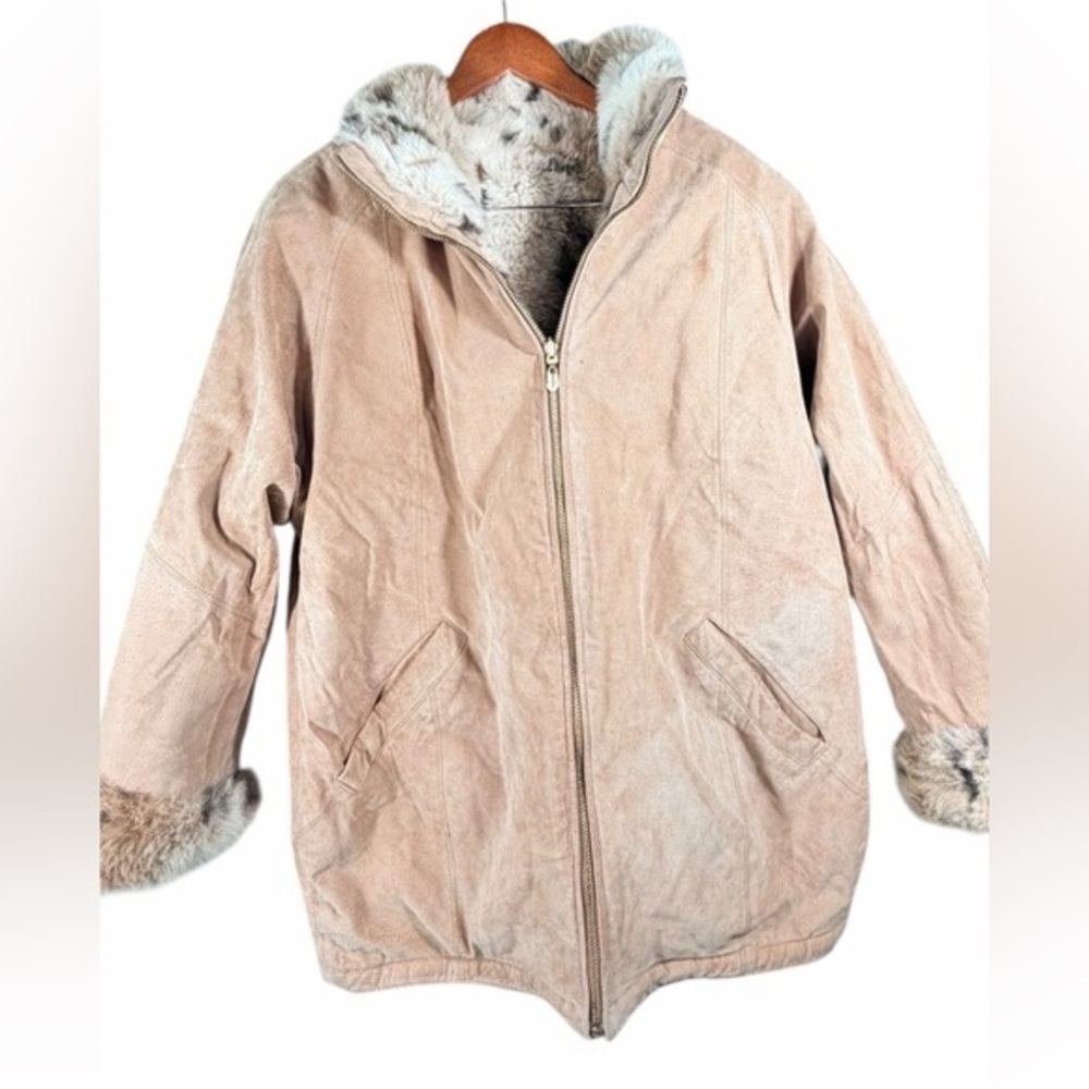 WINLIT New York Reversible Genuine Leather Faux Fur Coat Jacket Size M